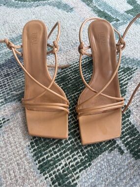 Toral Nude Tan Strappy Square-Toe Heeled Sandals